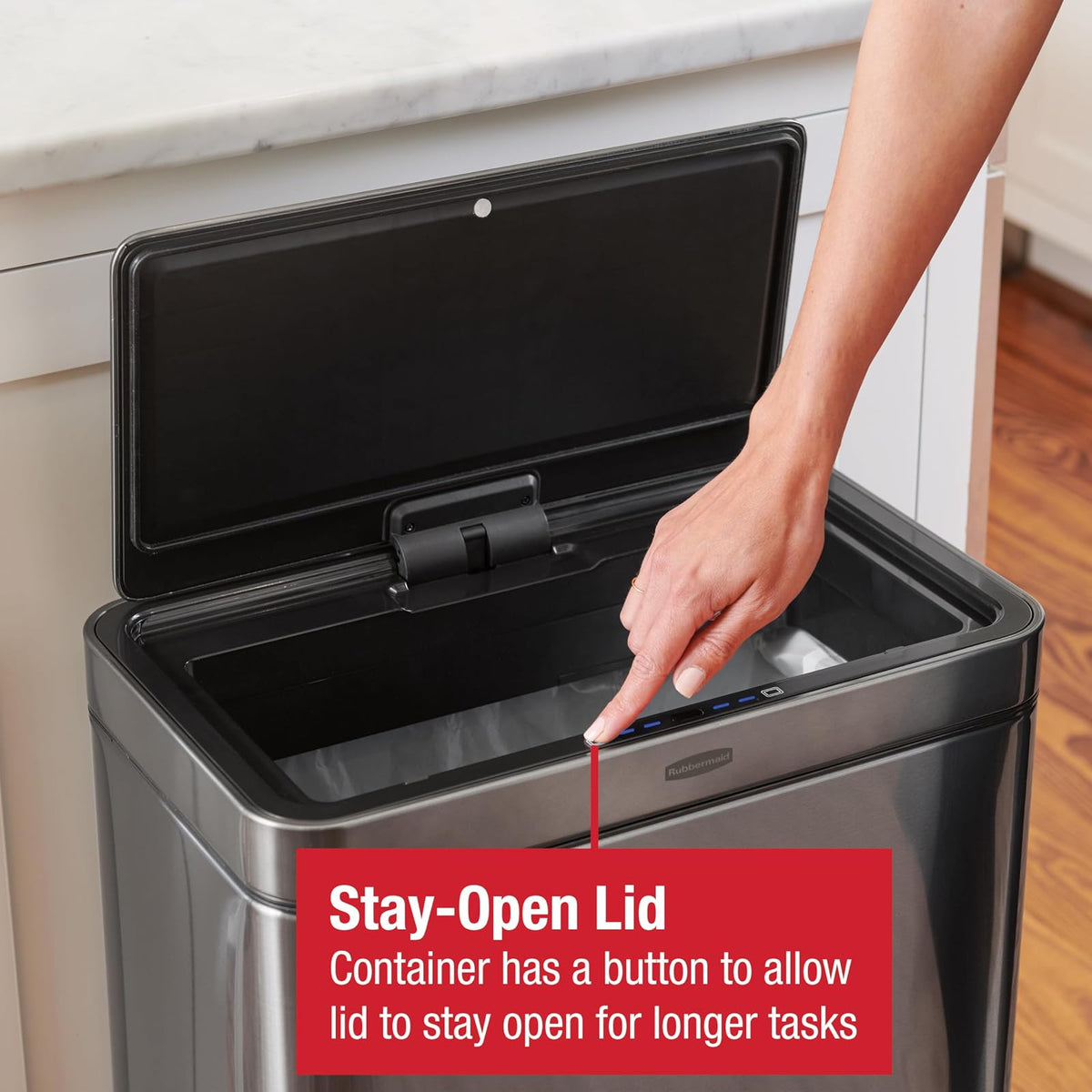 Rubbermaid Elite™ – Contenedor con Sensor de Apertura sin Contacto, Bote de Acero Inoxidable Resistente a Huellas con Cierre Silencioso, Capacidad de hasta 47 L, Gris Carbón 2145983