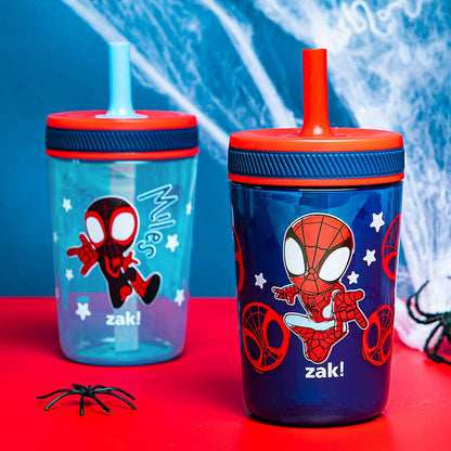 Zak Designs Marvel Spider-Man Kelso - Copas para niños pequeños para viajes o en casa, paquete de 2 tazas de plástico duraderas de 15 onzas con diseño a prueba de fugas que son perfectas para niños