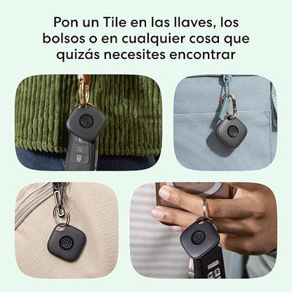 Life360 Tile - Localizador Bluetooth, localizador de Llaves y localizador de Objetos para Llaves, Bolsos y Mucho más.Compatible con iOS y Android. Paquete de 4 (Negro)