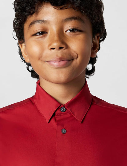 Calvin Klein Camisa de Vestir de Manga Larga Ajustada, Estilo Abotonado con puños abotonados y Dobladillo de Cola de Camisa Camisa de Vestir para Niños