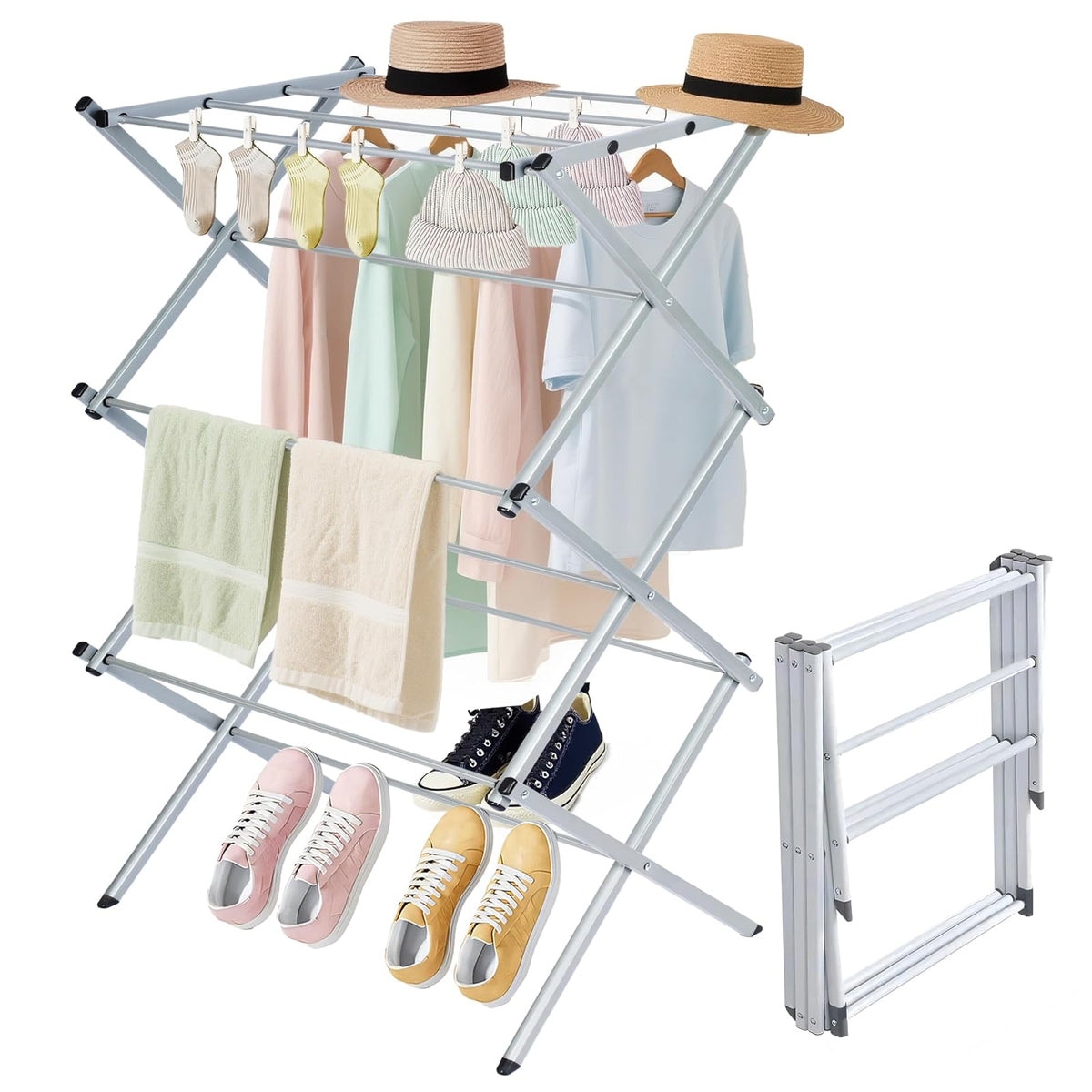Whitmor - Tendedero Plegable de 3 Niveles, Estante de Secado Plegable, Estante de Ropa portátil Que Ahorra Espacio para Interiores y Exteriores, 22.6 Pulgadas de Largo x 14.6 Pulgadas de Ancho x 41