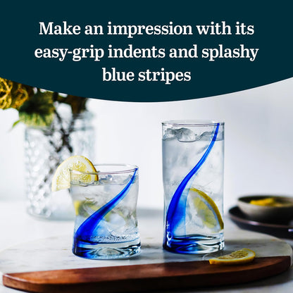 Libbey - Juego de 8 vasos y rocas de cinta azul, juego de vasos artesanales, de cuatro hoyuelos, vasos de vidrio transparentes para uso diario