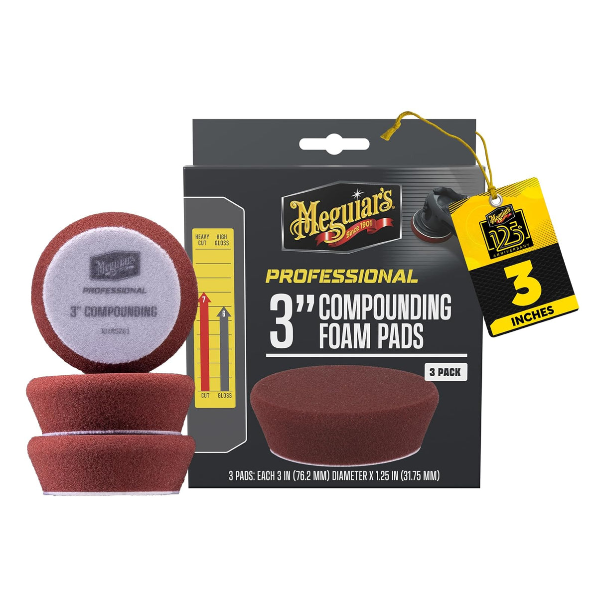 Meguiar's, Almohadillas de Espuma para Pulido Profesional 3", M3CFP3, 3pz. | Almohadilla de espuma profesional para compuestos, utiliza con compuestos para quitar defectos pesados y marcas de lijado