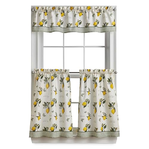 CHF Juego de Cortinas de Cocina Limón y Cenefa, 3 Piezas