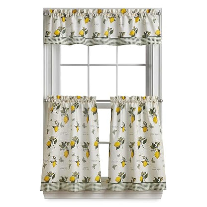 CHF Juego de Cortinas de Cocina Limón y Cenefa, 3 Piezas