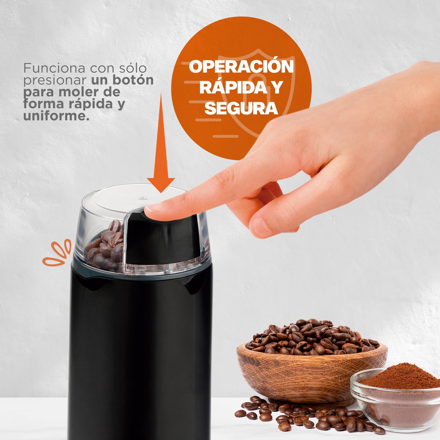 Hukën x MasterChef | Molino de Café y Especias Eléctrico Easy Grind 50 g | Molienda por Presión con Botón | Aspas de Acero Inoxidable | Motor 150 W | Compacto, Potente y Rápido