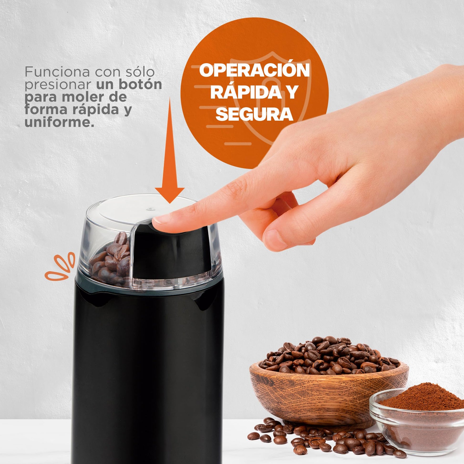 Hukën x MasterChef | Molino de Café y Especias Eléctrico Easy Grind 50 g | Molienda por Presión con Botón | Aspas de Acero Inoxidable | Motor 150 W | Compacto, Potente y Rápido