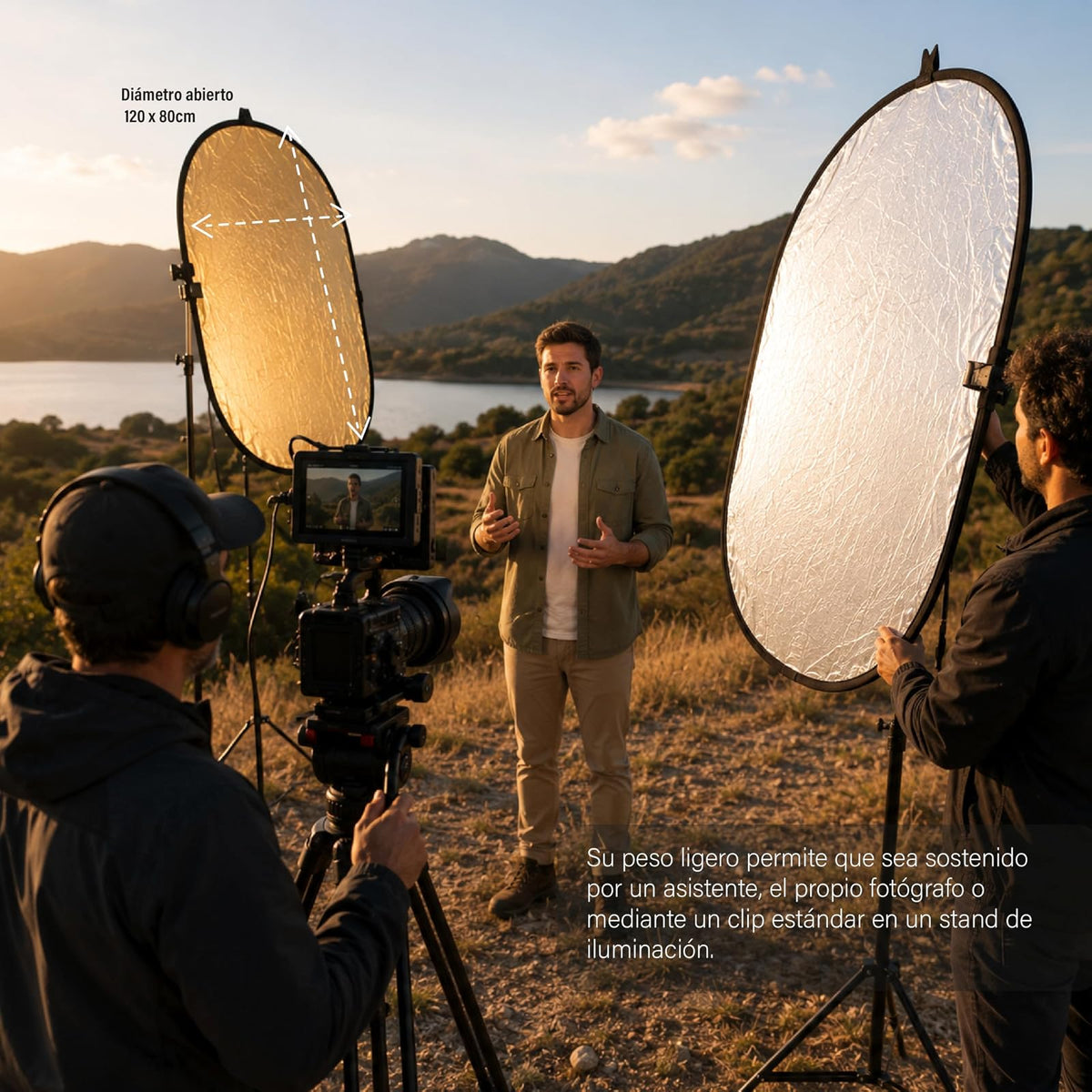GODOX Reflector Rebotador Ovalado 5 en 1 de 120x80cm para Fotografía, Difusor de Luz Plegable con Superficies Dorado, Plata, Blanco, Negro y Translúcido, con Funda