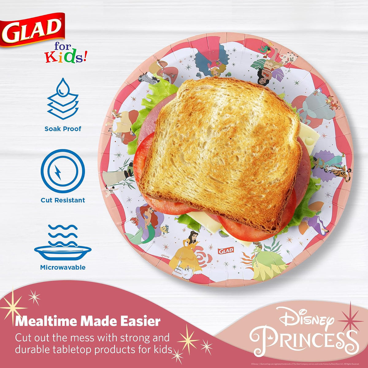Glad for Kids Disney Princess “Magic is in All of Us” 8.5” Paper Plates | Disney Princess Paper Plates, Kids Snack Plates | Kid-Friendly Paper Plates for Everyday Use, 24 Ct