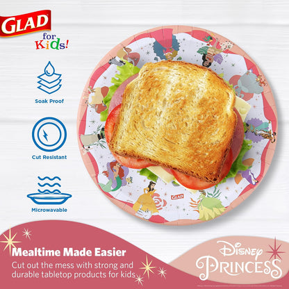 Glad for Kids Disney Princess “Magic is in All of Us” 8.5” Paper Plates | Disney Princess Paper Plates, Kids Snack Plates | Kid-Friendly Paper Plates for Everyday Use, 24 Ct