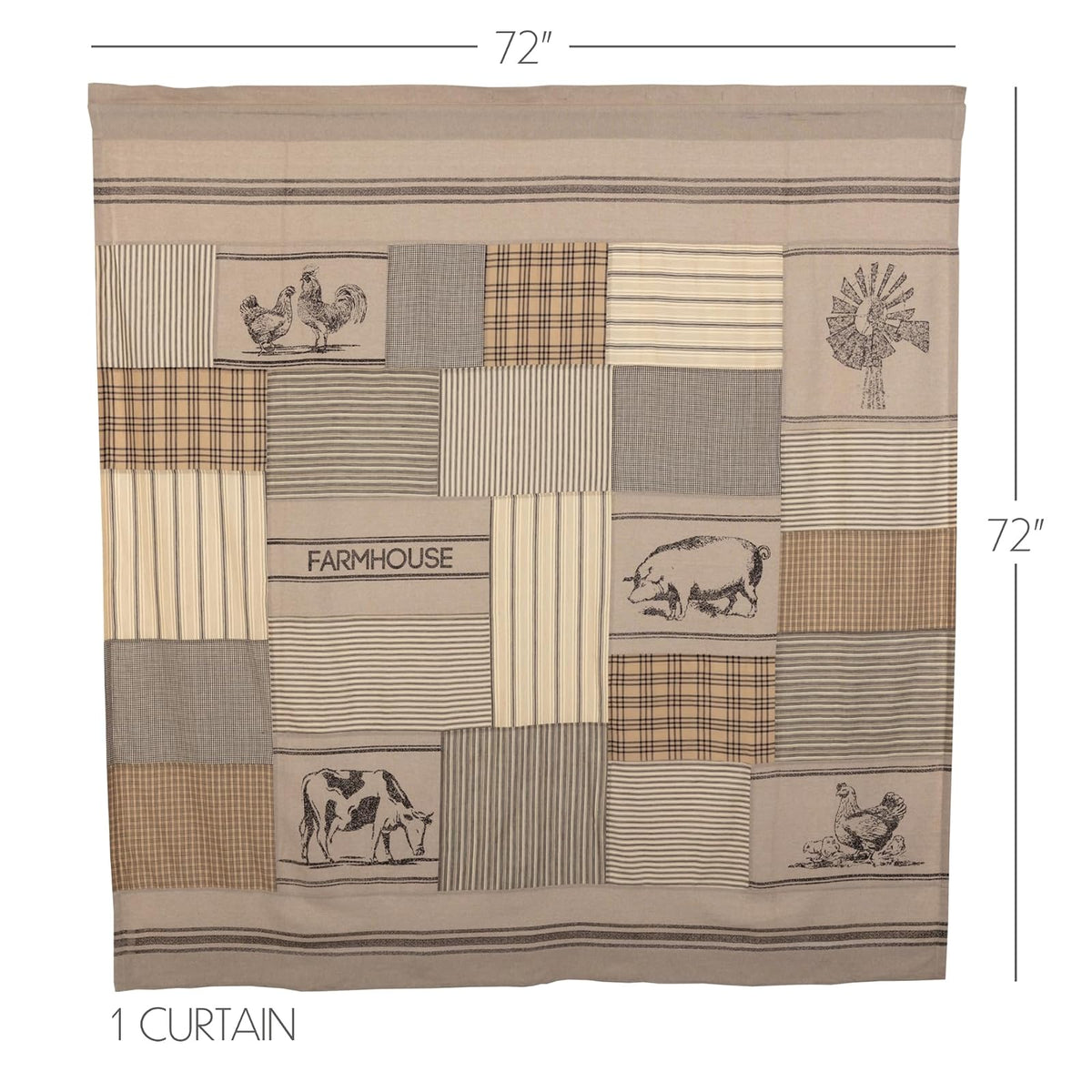 VHC Brands Sawyer Mill - Cortina de Ducha con Estampado de carbón, 72 x 72 Pulgadas