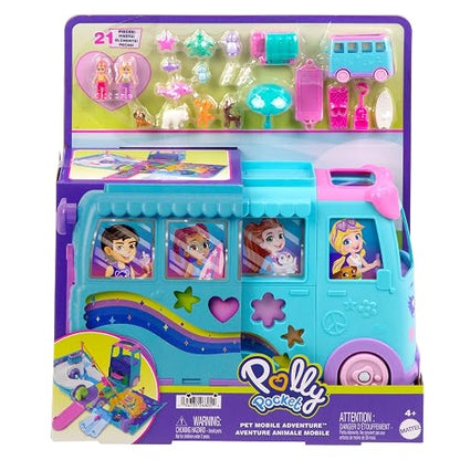 Polly Pocket Set de Juego Aventura sobre Ruedas con Mascotas para niñas de 4 años en adelante