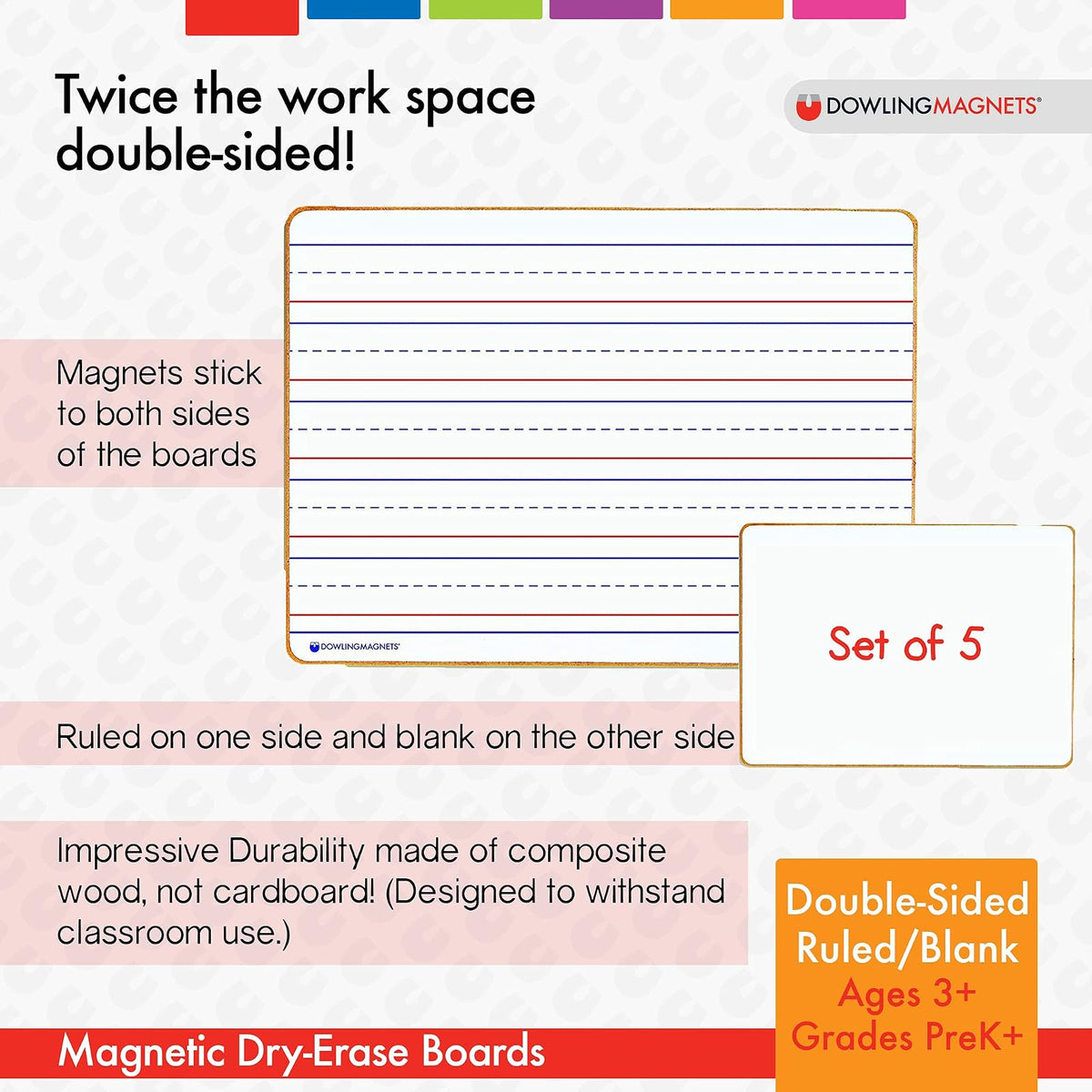 735206 Magnetic Dry Erase Boards - Double-Sided Ruled/Blank (Pack of 5)