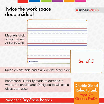 735206 Magnetic Dry Erase Boards - Double-Sided Ruled/Blank (Pack of 5)