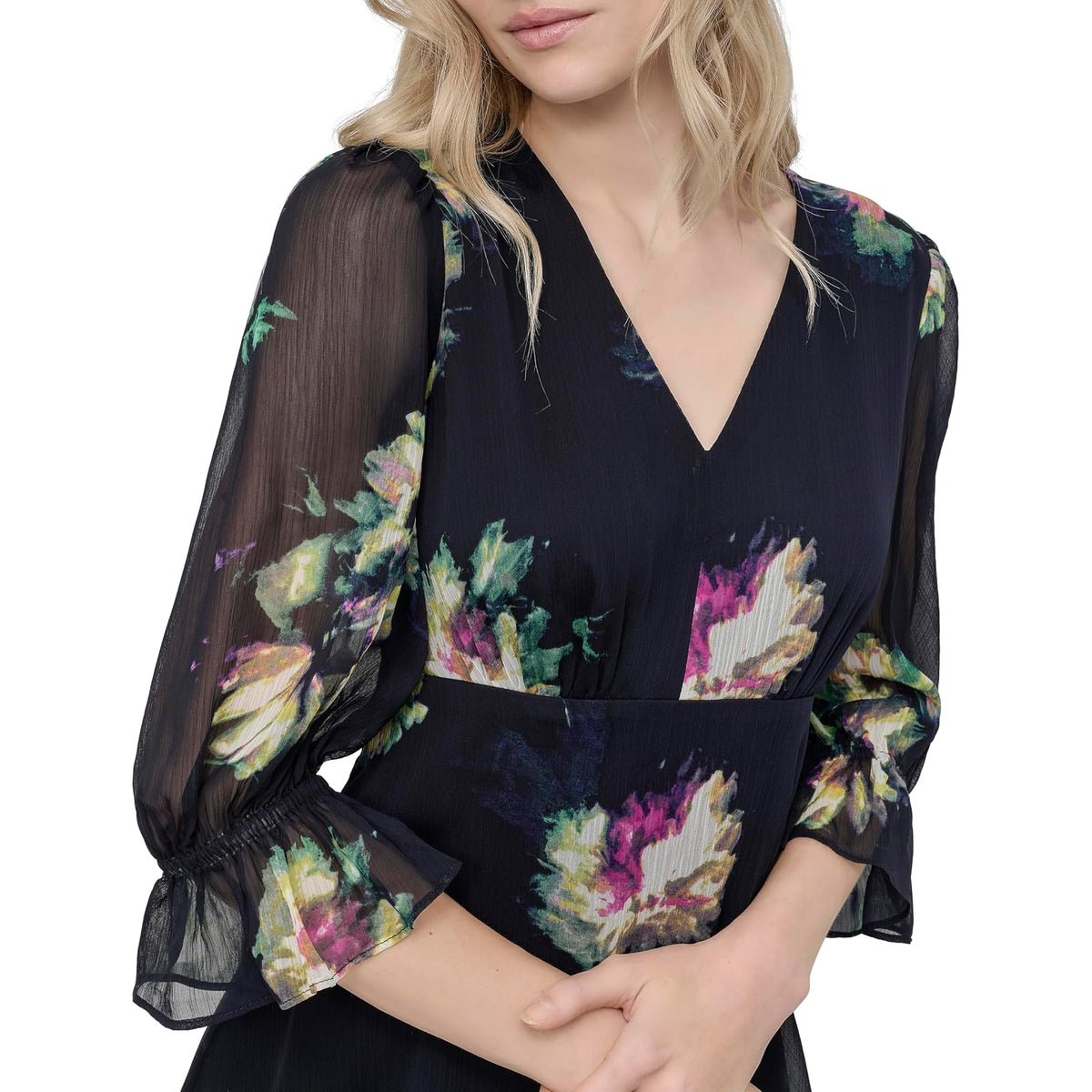 DKNY - Vestido Midi con Mangas voladas para Mujer