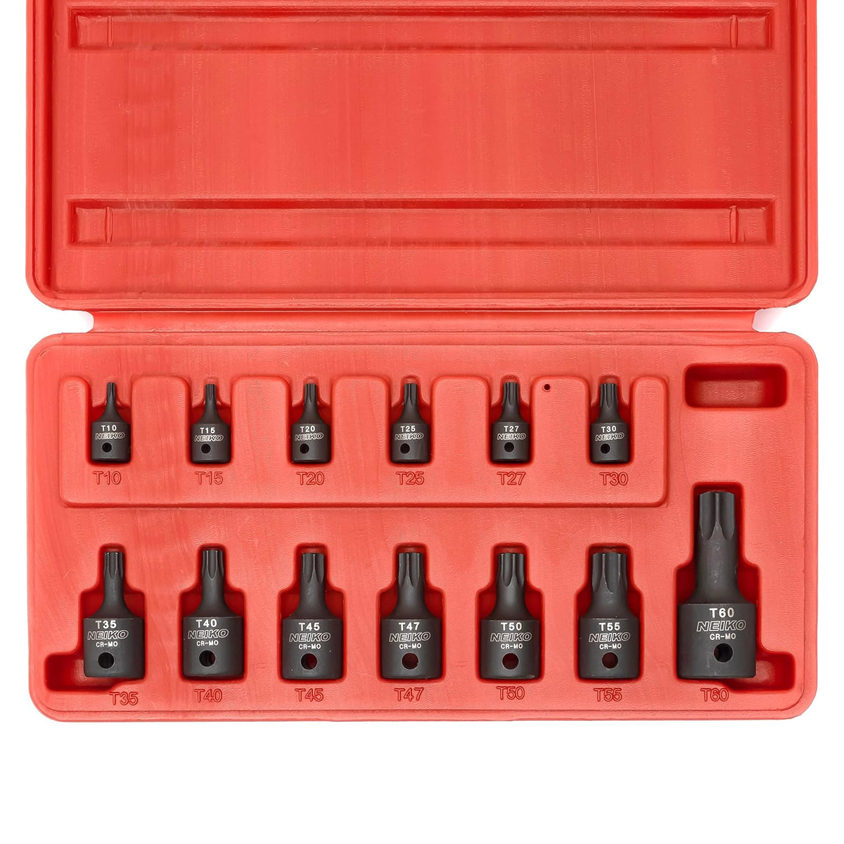 NEIKO 10282B - Juego de brocas Torx de seguridad | 13 piezas | 6 puntos resistentes a prueba de manipulaciones grado de impacto Cr-Mo | T10H a T60H - 13 PC - T10H - T60H