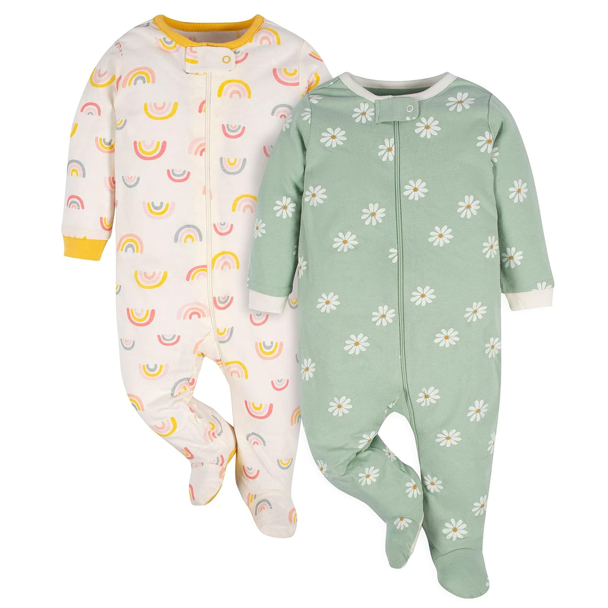 Gerber Paquete de 2 Pijamas Sleep 'N Play con Pies para Bebé - 6-9 Meses - dorado, (Golden Floral)