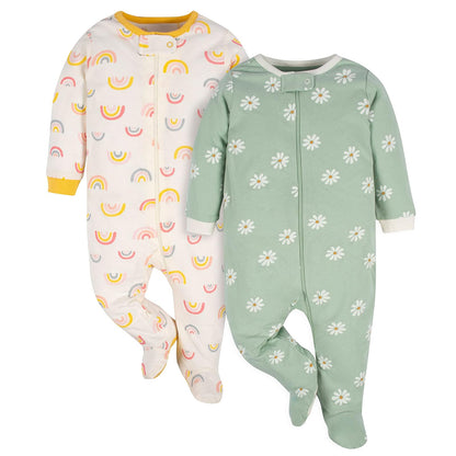 Gerber Paquete de 2 Pijamas Sleep 'N Play con Pies para Bebé - 6-9 Meses - dorado, (Golden Floral)