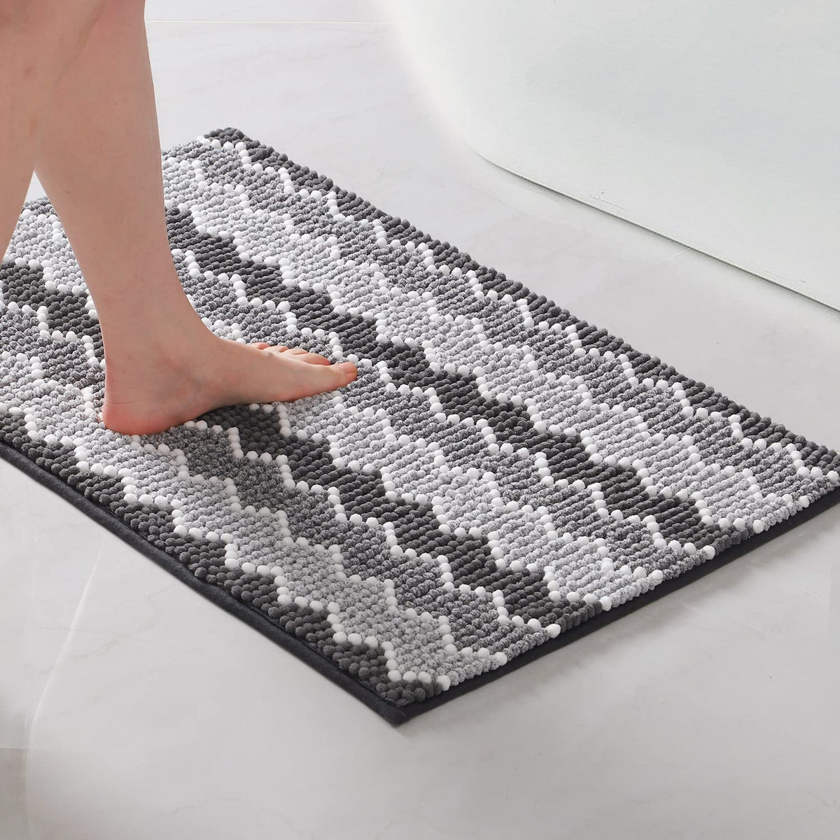 KASENTEX - Alfombras de baño Suaves de Lujo de 24 x 36 Pulgadas, alfombras de baño de felpilla lanuda absorbentes, duraderas, Antideslizantes, lavadas a máquina, para baño, Tina y Ducha, Color Gris