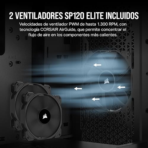 Corsair 3000D Airflow Chasis para PC semitorre – Ventiladores de 3 Clavijas – Compatibilidad con GPU de Cuatro Ranuras – Admite hasta 8 Ventiladores de 120 mm – Diseño de Gran Caudal de Aire - Negro