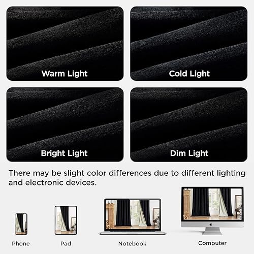 Joydeco - Cortinas Opacas 100% Negras, 2 Paneles, Cortinas de Terciopelo Negro con Aislamiento térmico de Lujo, para recámara, Sala de Estar, Cortinas Opacas insonorizadas, Bolsillo para Barra y