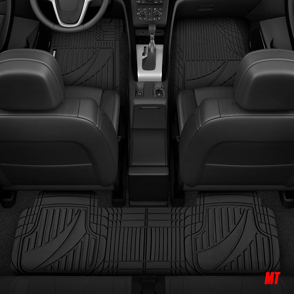 Motor Trend FlexTough - Juego Completo de Alfombrillas de Goma Negras avanzadas con Forro de Carga, Borde Combinado Delantero y Trasero para Adaptarse a Automóviles, Furgonetas, SUV, Todo Tipo de Clima