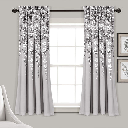 Lush Decor Cortinas Florales con Filtro de Luz, Azul Marino - 132.1An x 160Al cm (2 Paneles) - Gris