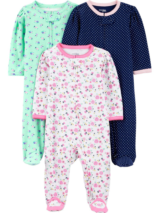 Simple Joys by Carter's Paquete de 3 para Dormir y Jugar Durmientes para Bebé-Niñas