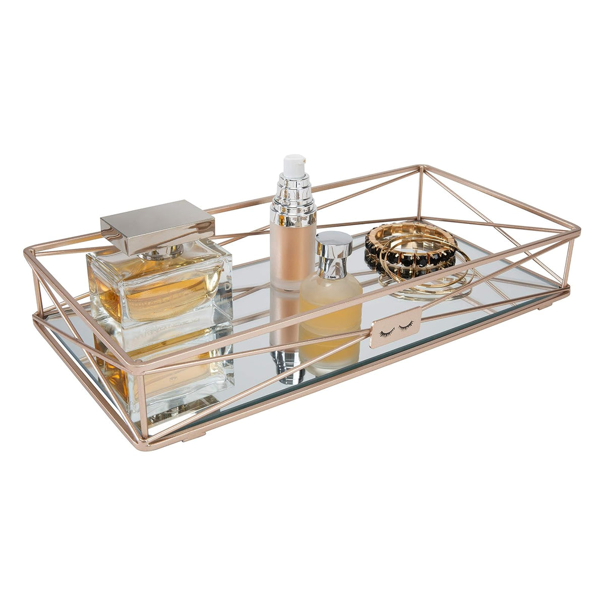 Home Details Gorgeous Mirrored, Perfecto para Joyas, artículos de Cambiador, organización de baño, Perfume, Maquillaje, decoración, Bandeja de Cambiador de Oro Rosa, 14 x 7 x 2 Pulgadas