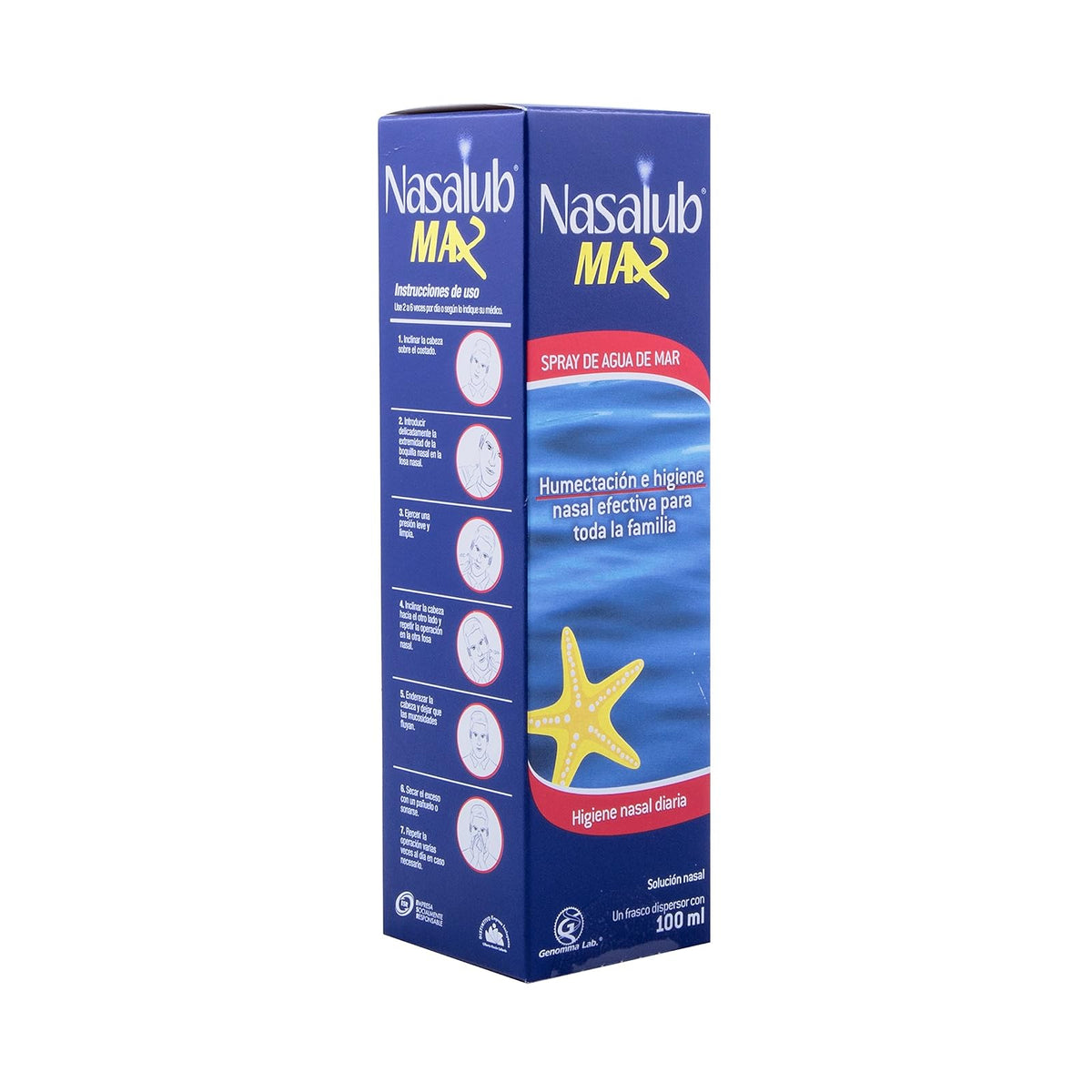 NASALUB MAX Spray de Agua de Mar, Humectación e higiene nasal efectiva para toda la familia, Frasco con 100ml