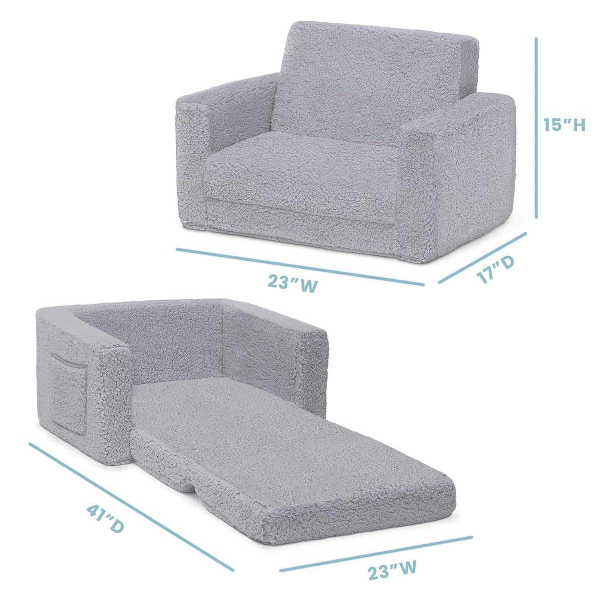 Cozee Flip-out Sherpa 2-in-1 Convertible Chair to Lounger for Kids