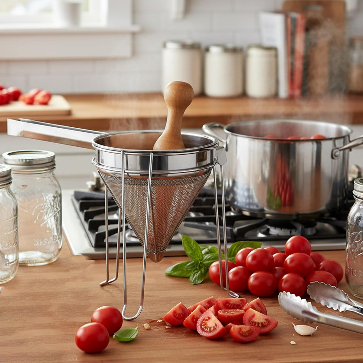 Norpro Chinois de acero inoxidable con soporte y juego de pilón, talla única, como se muestra en la imagen