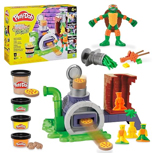 Play-Doh Hasbro Tortugas Ninjas Horno Lanzapizzas - Kit de Manualidades con 1 Figura, Horno para Pizza, Accesorios y 4 Latas niños y niñas a Partir de 4 años