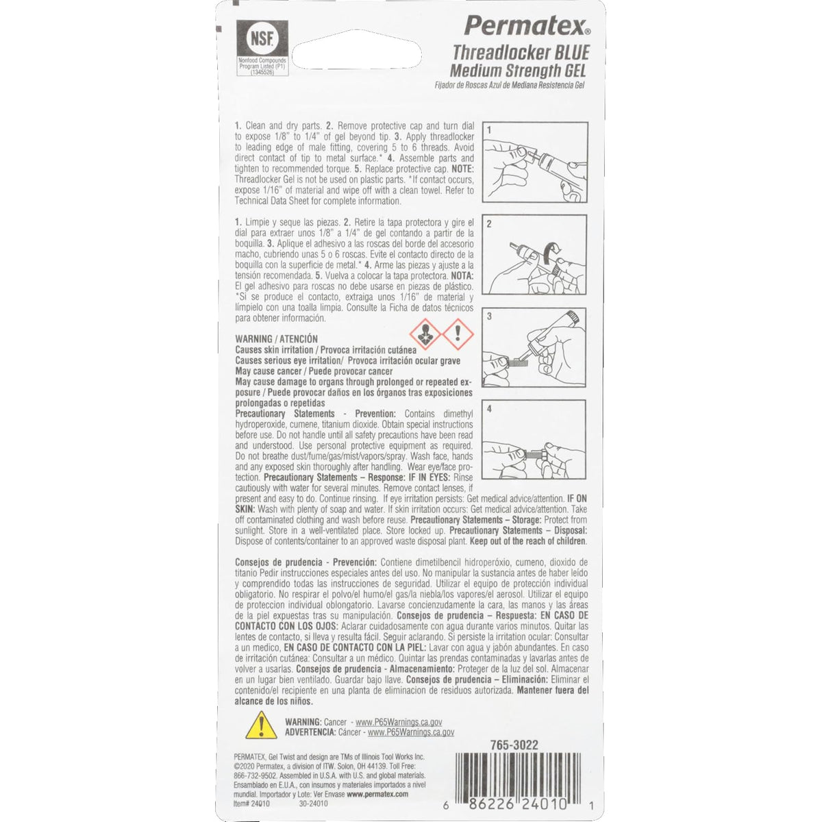 Permatex Threadlocker Azul Gel de Resistencia Media 24010, 10 g