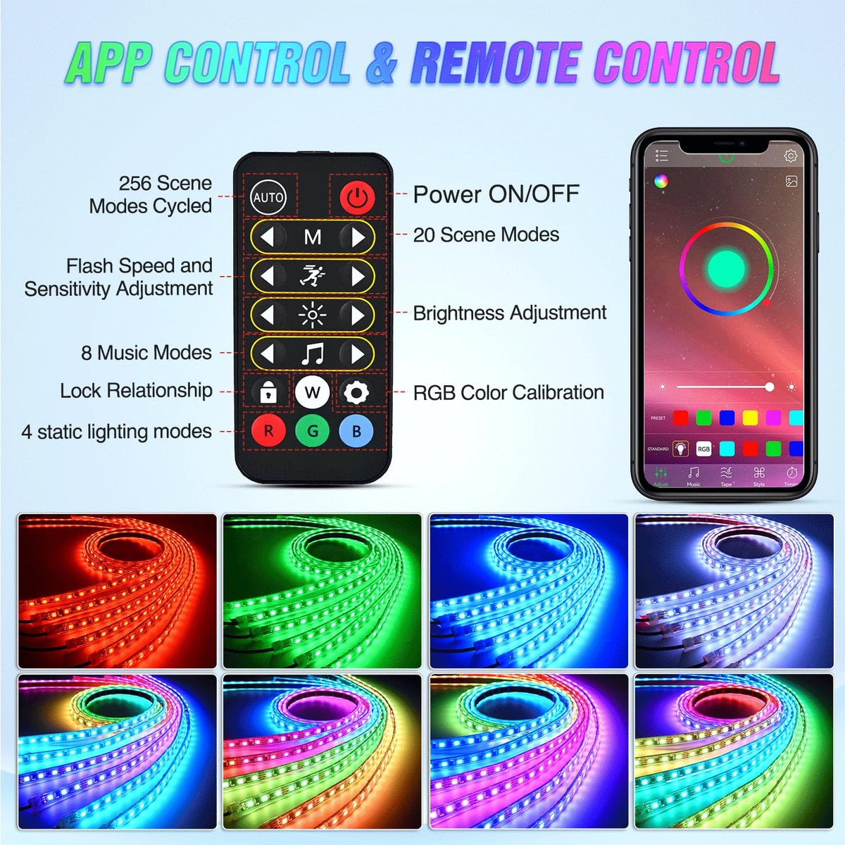 Nilight - Tira de luces de neón para automóvil, 300 LED, multicolor RGB-IC, función activa, modo de música con control de aplicación y control remoto, tira de luz debajo del cuerpo