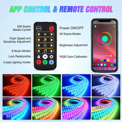 Nilight - Tira de luces de neón para automóvil, 300 LED, multicolor RGB-IC, función activa, modo de música con control de aplicación y control remoto, tira de luz debajo del cuerpo