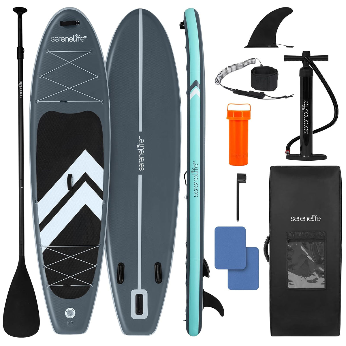 SereneLife Tabla de Paddle Inflable Ultra-Ligera con Accesorios Premium, Diseño Ancho y Estable con Almohadilla EVA Antideslizante, Ideal para Jóvenes y Adultos, Capacidad de 160 kg - 325 cm