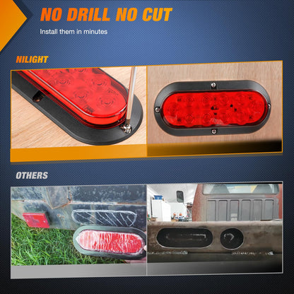 Nilight - Luz trasera LED ovalada de 6 pulgadas, color rojo y ámbar para remolque, 6 unidades, señales de giro de freno de parada a prueba de agua, luces de marcha atrás para camión, RV, barco, autobús, camión, caravana, 2 años de garantía