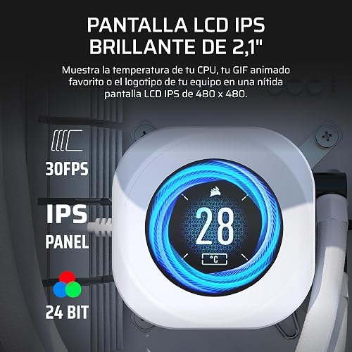 CORSAIR NAUTILUS 240 RS LCD Refrigeración líquida de CPU – Pantalla LCD IPS de 2,1", 240mm AIO, Bajo Ruido, Daisy-Chain, Intel LGA 1851/1700, AMD AM5/AM4 – Incluye 2 Ventiladores RS120 – Blanco