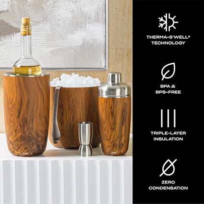 S'well Cubo de hielo + pinzas Jarra, 2 L, madera de teca