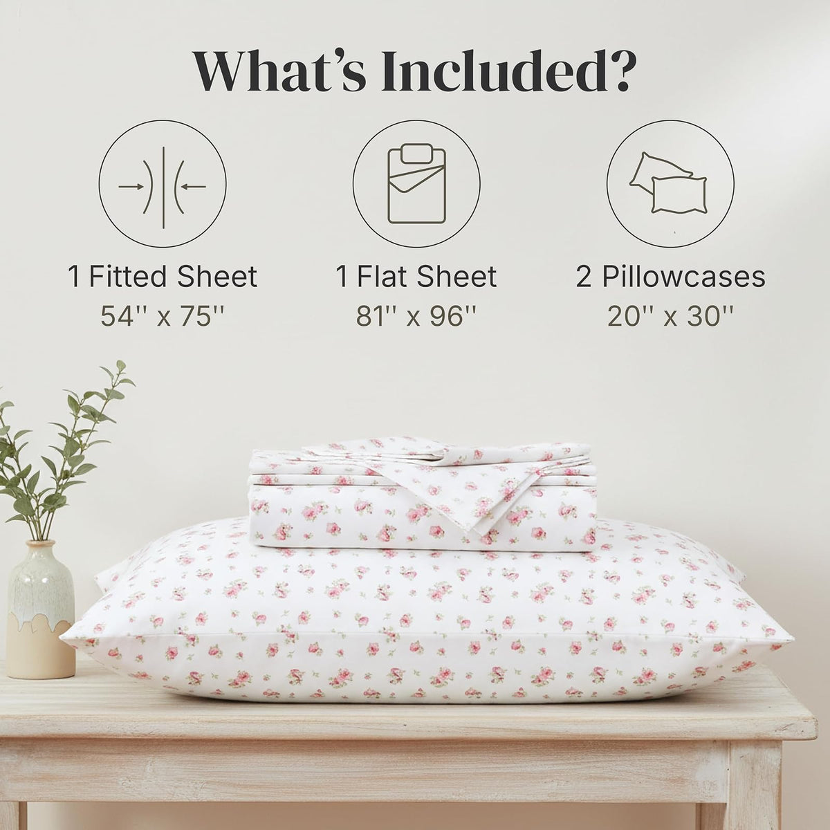 Modern Threads Estampadas Suave-Sábanas de Microfibra lujosas Juego Rosas, Algodón, Marfil, Completo