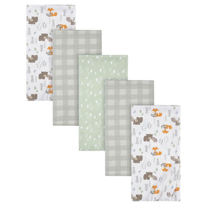 Gerber - Manta para bebé recién Nacido, 100% Franela de algodón, Color Blanco Bosque, 5 Unidades (Paquete de 1)