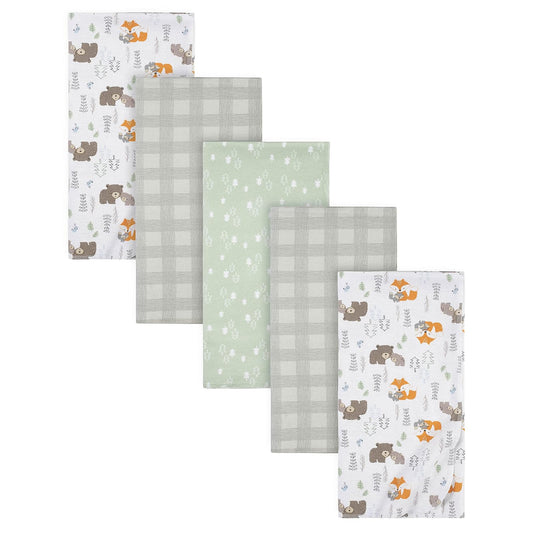 Gerber - Manta para bebé recién Nacido, 100% Franela de algodón, Color Blanco Bosque, 5 Unidades (Paquete de 1)