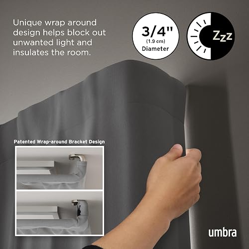 Umbra Twilight Cortinero Sencillo para Cortinas Blackout y Oscurecer Habitación, 122-224 cm, Incluye Accesorios de Instalación, Plateado