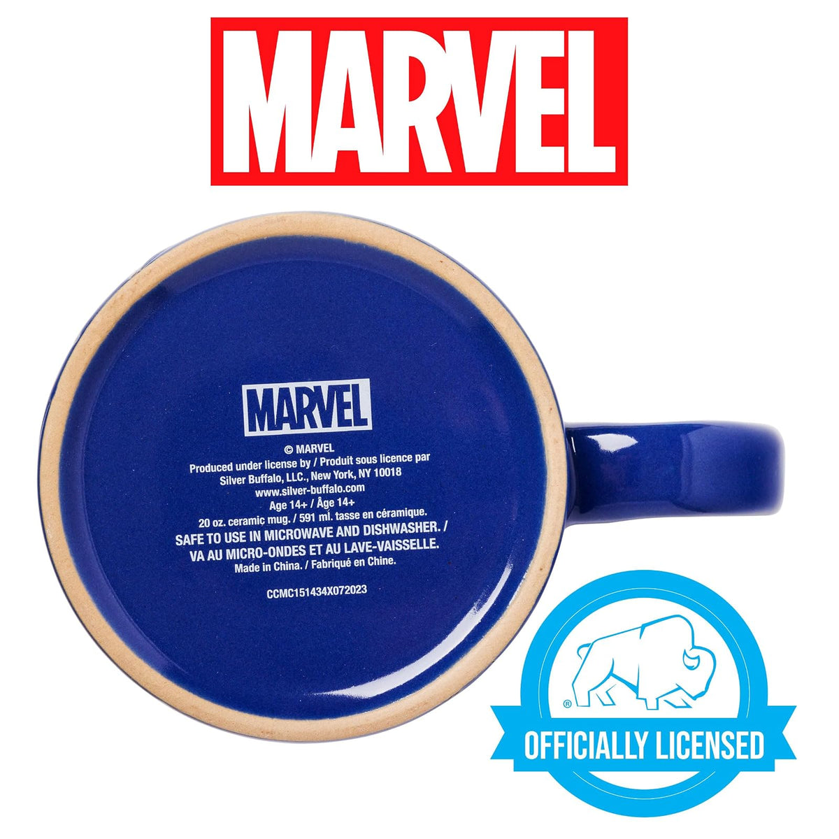Silver Buffalo Marvel Comics - Taza de cerámica resistente a la cera de Spiderman, 20 onzas, azul/multi, 20 onzas