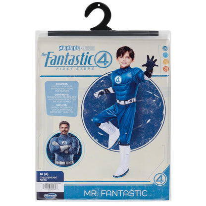 MARVEL Mr. Fantastic - Disfraz oficial de Halloween para jóvenes, overol acolchado de alta calidad con botas y guantes (L)