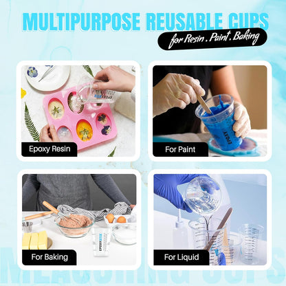 Paquete de 25 tazas medidoras graduadas desechables de 10 onzas para mezclar, medidas en ml y onzas, tazas reutilizables multiusos para pintura, resina epoxi, manchas, vasos mezcladores líquidos