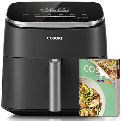 Cosori TurboBlaze 9 en 1 Freidora de aire de 6 cuartos de galón, revestimiento de cerámica premium, 90 ° a 450 ° F, calentamiento preciso para resultados uniformes, freír al aire, asar, hornear, asar