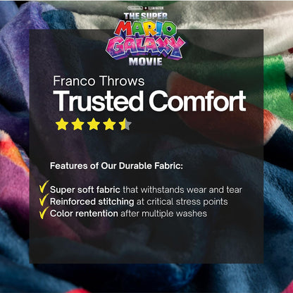 Franco Collectibles - Manta Decorativa de Super Mario Galaxy, Suave y acogedora para sofá, Cama o Sala de Juegos (Producto 100% con Licencia Oficial)