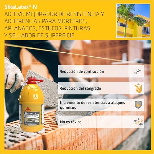 Sika - Sellador de Resina Acrílica Sika Latex N - Aditivo mejorador de Resistencia y Adherencia para morteros - Reduce la Permeabilidad y la contracción - Fácil de preparar - Pet 5 L- Color Blanco